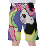 8-Bit Pixel Unicorn Print Men's Beach Shorts