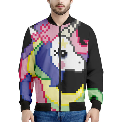 8-Bit Pixel Unicorn Print Men's Bomber Jacket