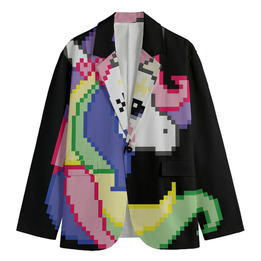 8-Bit Pixel Unicorn Print Men's Cotton Blazer