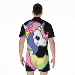 8-Bit Pixel Unicorn Print Men's Rompers