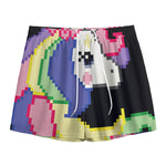 8-Bit Pixel Unicorn Print Mesh Shorts