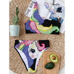 8-Bit Pixel Unicorn Print One Shoulder Bikini Top