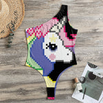 8-Bit Pixel Unicorn Print One Shoulder Bodysuit
