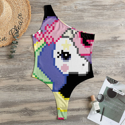 8-Bit Pixel Unicorn Print One Shoulder Bodysuit