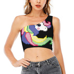 8-Bit Pixel Unicorn Print One Shoulder Crop Top