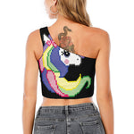 8-Bit Pixel Unicorn Print One Shoulder Crop Top
