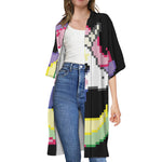 8-Bit Pixel Unicorn Print Open Front Beach Cover Up