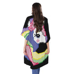 8-Bit Pixel Unicorn Print Open Front Beach Cover Up