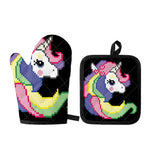 8-Bit Pixel Unicorn Print Oven Mitt And Pot Holder Set