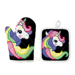 8-Bit Pixel Unicorn Print Oven Mitt And Pot Holder Set