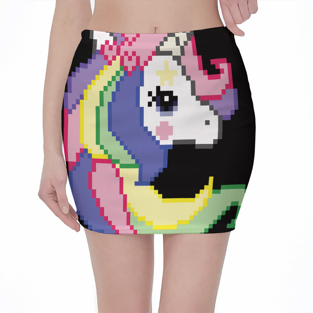 8-Bit Pixel Unicorn Print Pencil Mini Skirt