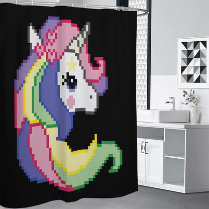 8-Bit Pixel Unicorn Print Premium Shower Curtain