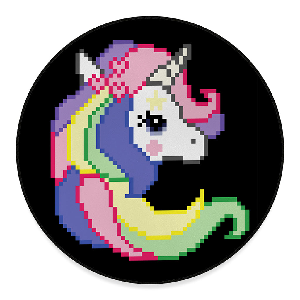 8-Bit Pixel Unicorn Print Round Floor Mat