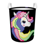8-Bit Pixel Unicorn Print Round Laundry Basket