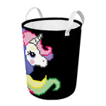 8-Bit Pixel Unicorn Print Round Laundry Basket