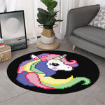 8-Bit Pixel Unicorn Print Round Rug