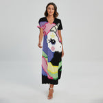 8-Bit Pixel Unicorn Print Short Sleeve Maxi Dress