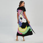 8-Bit Pixel Unicorn Print Short Sleeve Maxi Dress
