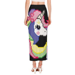 8-Bit Pixel Unicorn Print Side Slit Maxi Skirt