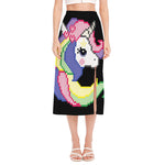8-Bit Pixel Unicorn Print Side Slit Midi Skirt