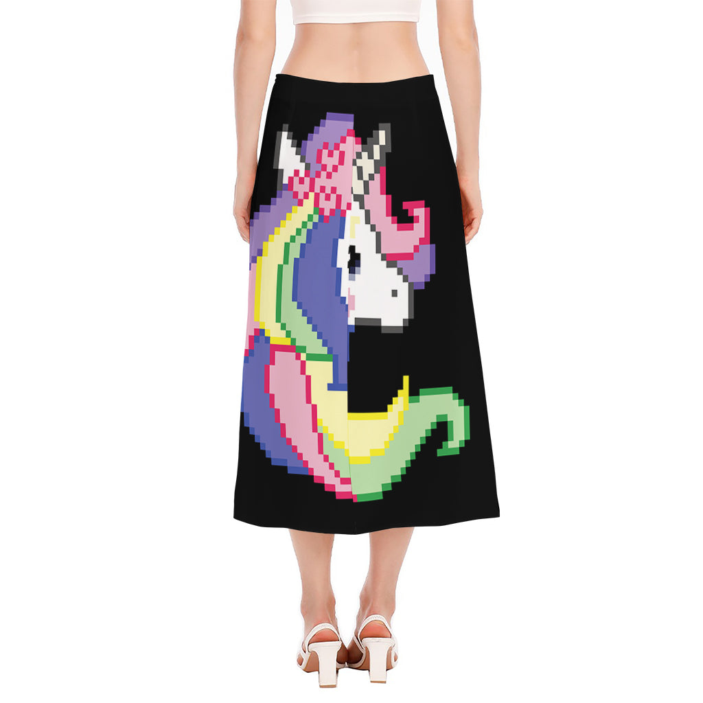8-Bit Pixel Unicorn Print Side Slit Midi Skirt