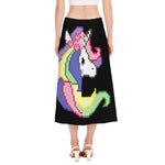 8-Bit Pixel Unicorn Print Side Slit Midi Skirt