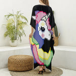 8-Bit Pixel Unicorn Print Silk V-Neck Kaftan Dress