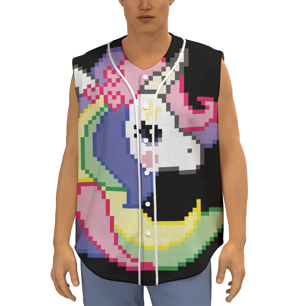 8-Bit Pixel Unicorn Print Sleeveless Baseball Jersey
