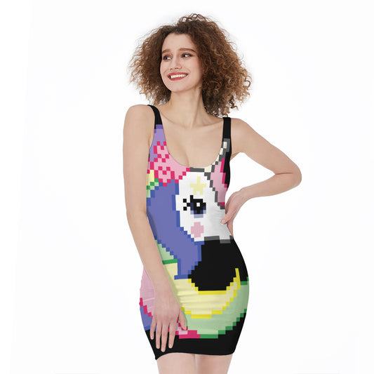 8-Bit Pixel Unicorn Print Sleeveless Bodycon Dress