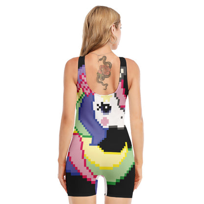 8-Bit Pixel Unicorn Print Sleeveless One Piece Swimsuit