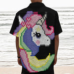 8-Bit Pixel Unicorn Print Textured Short Sleeve Shirt