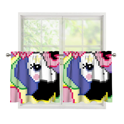 8-Bit Pixel Unicorn Print Tier Curtains