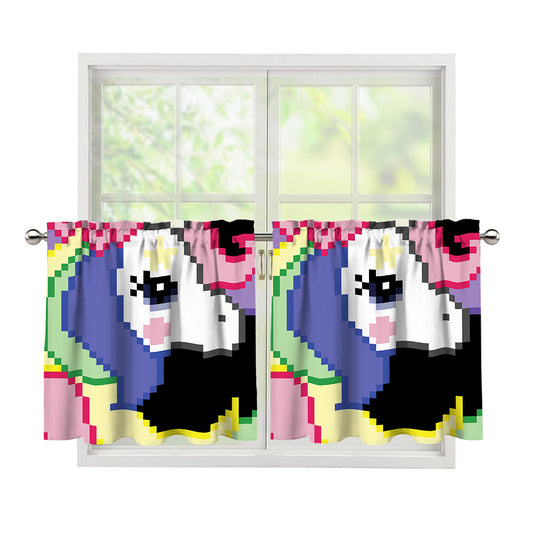 8-Bit Pixel Unicorn Print Tier Curtains