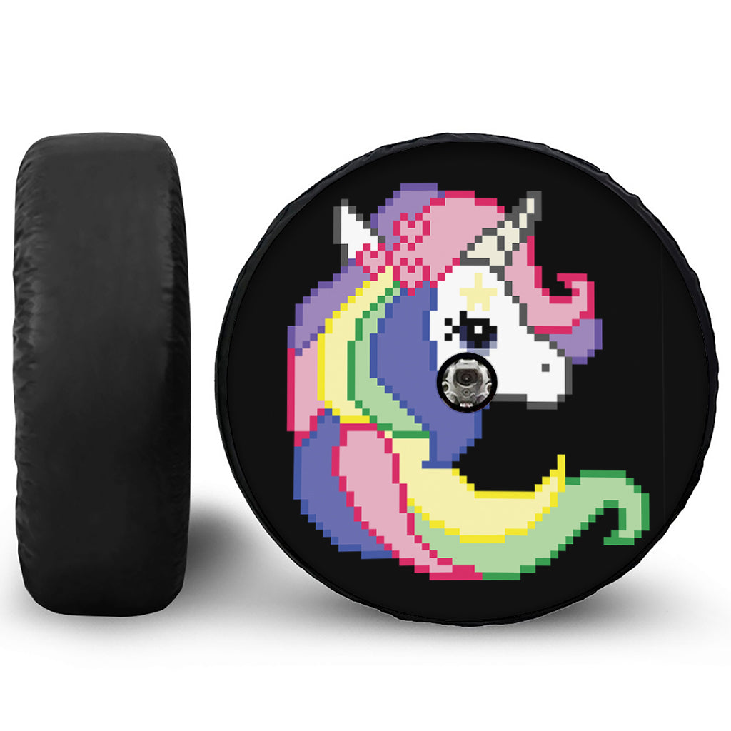8-Bit Pixel Unicorn Print Tire Cover With Camera Hole
