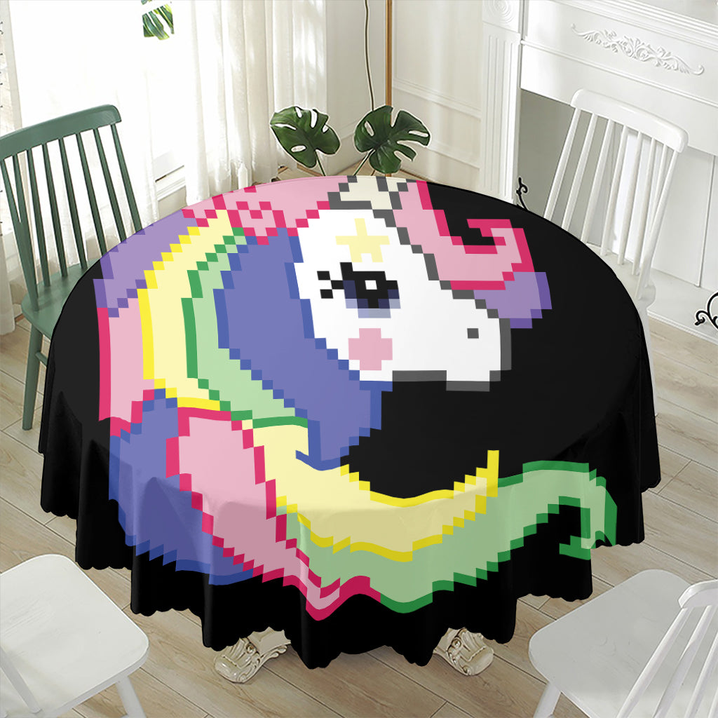 8-Bit Pixel Unicorn Print Waterproof Round Tablecloth