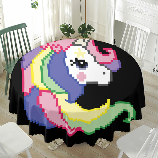 8-Bit Pixel Unicorn Print Waterproof Round Tablecloth