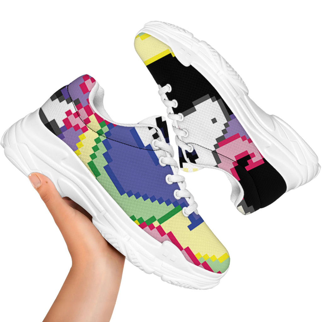 8-Bit Pixel Unicorn Print White Chunky Shoes