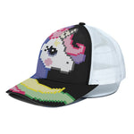 8-Bit Pixel Unicorn Print White Mesh Trucker Cap