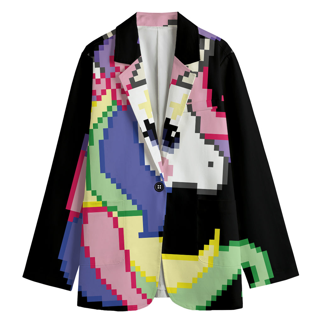 8-Bit Pixel Unicorn Print Women's Cotton Blazer