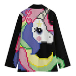 8-Bit Pixel Unicorn Print Women's Cotton Blazer