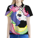 8-Bit Pixel Unicorn Print Women's Polo Shirt