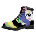 8-Bit Pixel Unicorn Print Padded Collar Lace Up Boots