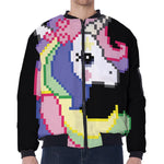 8-Bit Pixel Unicorn Print Zip Sleeve Bomber Jacket