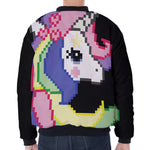 8-Bit Pixel Unicorn Print Zip Sleeve Bomber Jacket