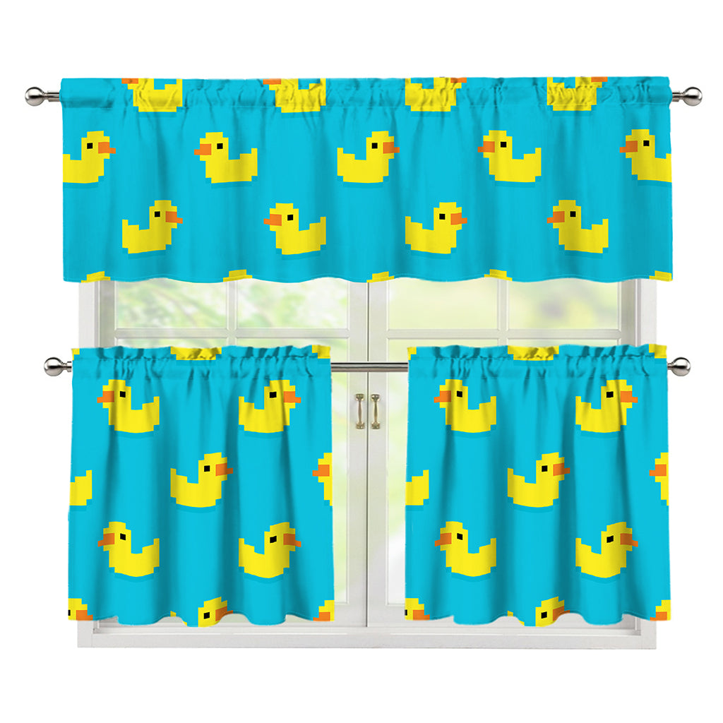 8-Bit Rubber Duck Pattern Print 3 Piece Kitchen Curtains