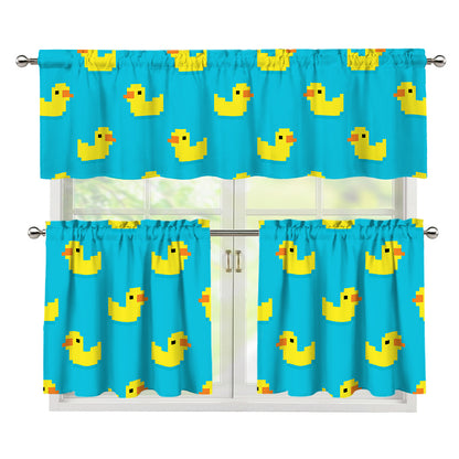8-Bit Rubber Duck Pattern Print 3 Piece Kitchen Curtains