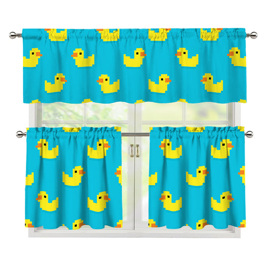 8-Bit Rubber Duck Pattern Print 3 Piece Kitchen Curtains
