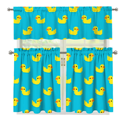 8-Bit Rubber Duck Pattern Print 3 Piece Kitchen Curtains