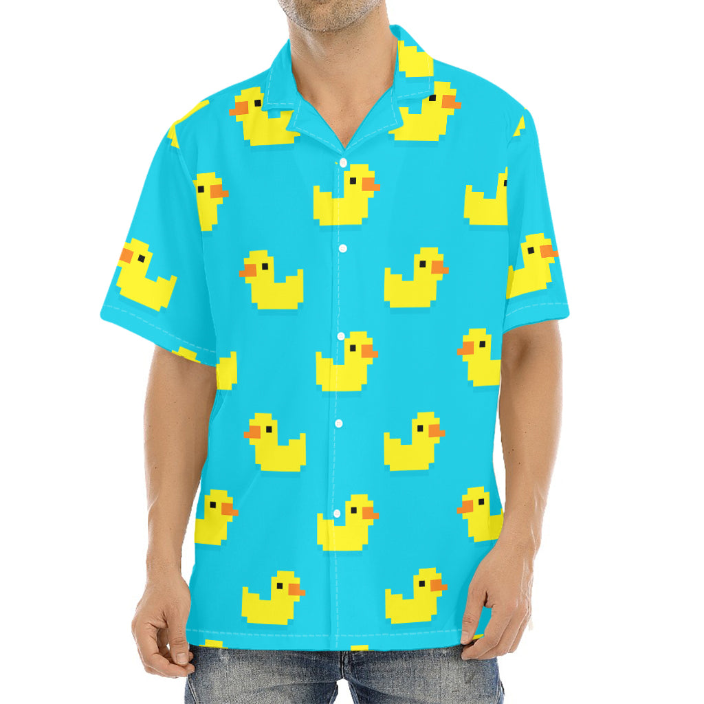 8-Bit Rubber Duck Pattern Print Aloha Shirt