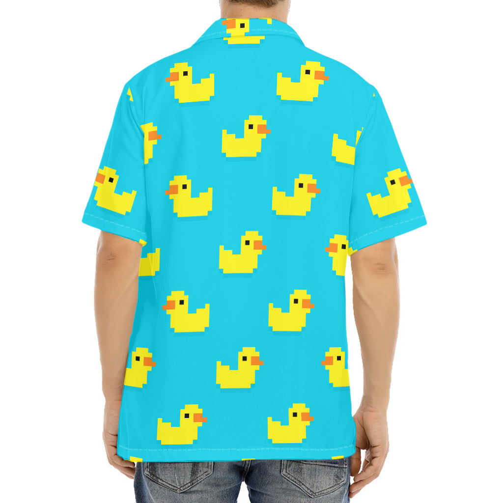 8-Bit Rubber Duck Pattern Print Aloha Shirt